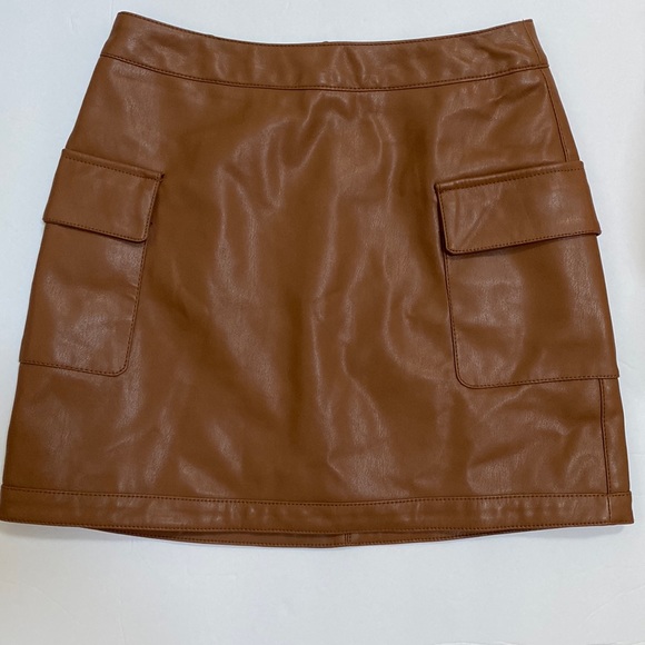 Forever 21 Vegan Leather Brown Mini Skirt - Picture 1 of 6